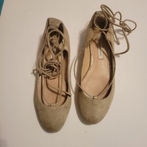 Ballet Metallic Gold Women's Flats with wrap around strap. Balletcore Minimalist